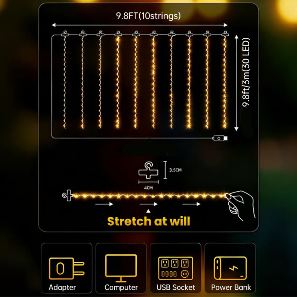 Remote-Control Led Curtain Light - 9.8*9.8 FT