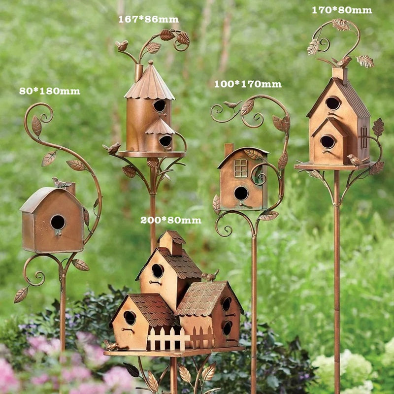 Metal Birdhouse Garden Stakes