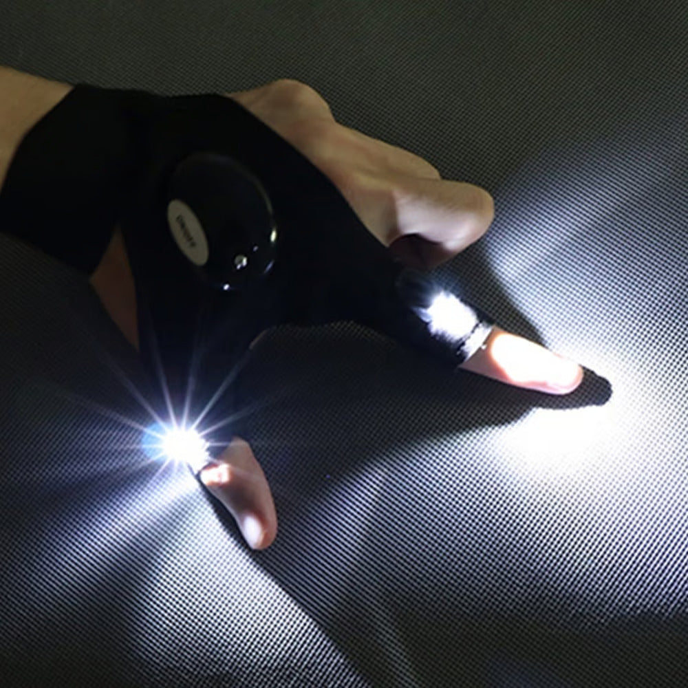 Hands-Free LED Half Finger Gloves - LED Flashlight Waterproof Gloves