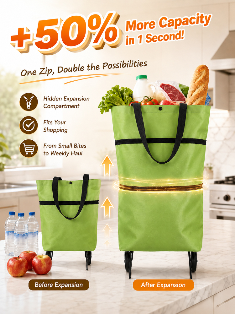 Lightweight Collapsible Wheeled Tote | No More Heavy Lifting, Built for Heavy Loads—Stock Up for the Whole Week!