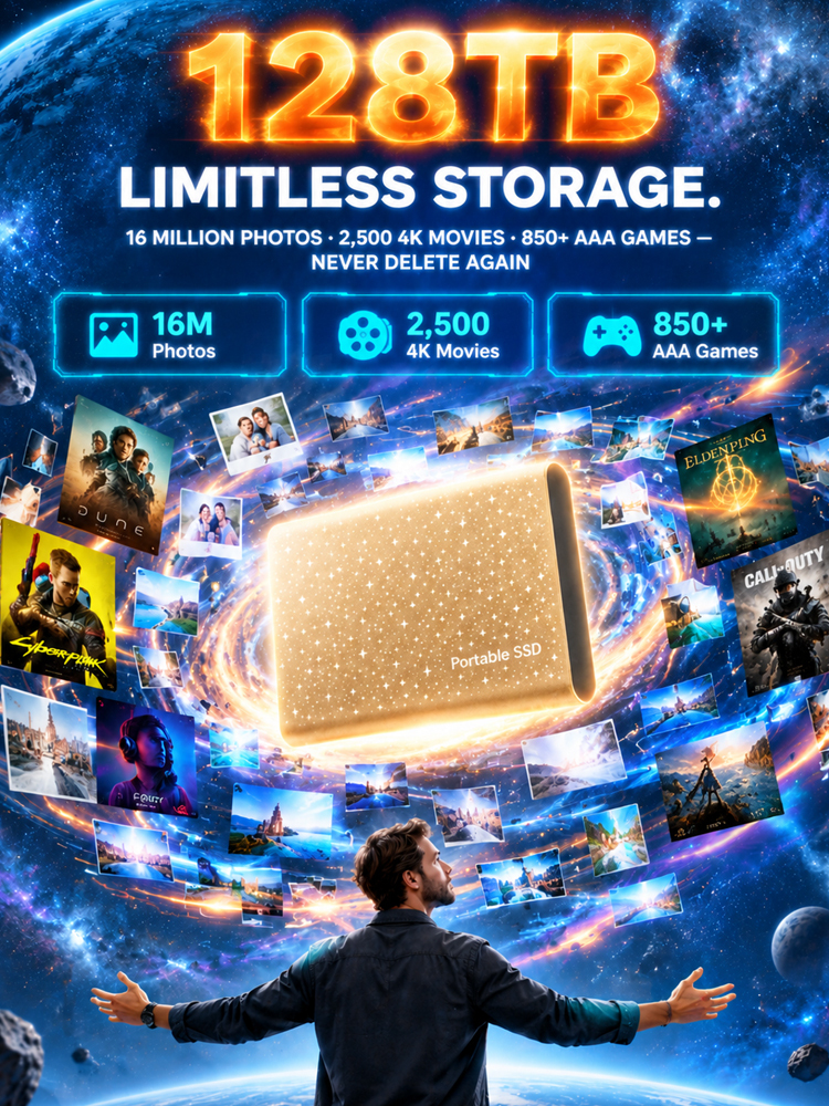 [Silicon Valley Gold Award] 128TB Ultra-Fast Portable SSD - 5000MB/s Extreme Speed | Aerospace Aluminum Shell