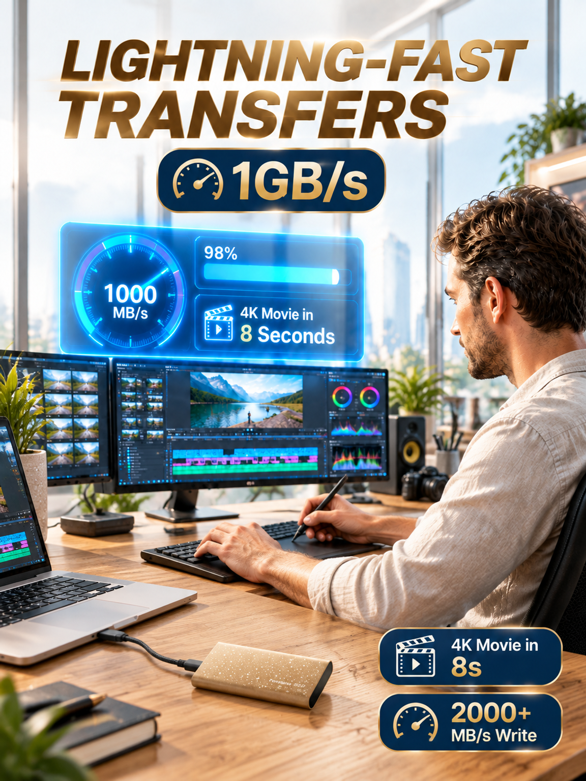 [Silicon Valley Gold Award] 128TB Ultra-Fast Portable SSD - 5000MB/s Extreme Speed | Aerospace Aluminum Shell