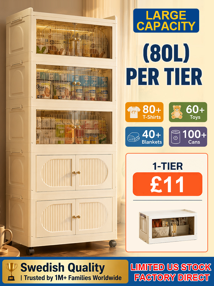 [Factory Direct] Upgraded Jumbo Folding Storage Cabinet | 3-Sec Setup · 80L Capacity · 500lbs Max Load