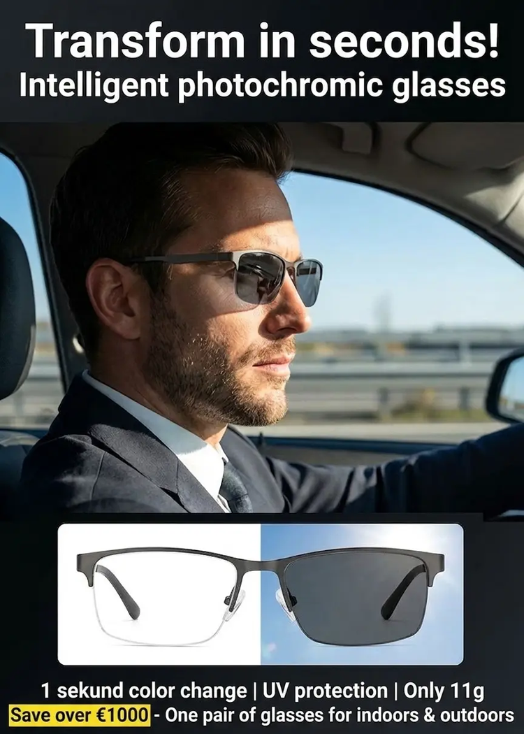 【Instant Transformation into a Stylish Man】Smart Zoom, Photochromic, Ultra-Light Glasses