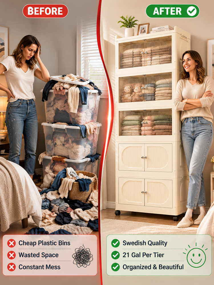 [Factory Direct] Upgraded Jumbo Folding Storage Cabinet | 3-Sec Setup · 80L Capacity · 500lbs Max Load