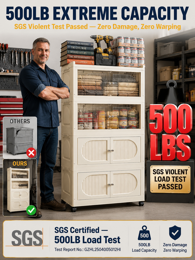 [Factory Direct] Upgraded Jumbo Folding Storage Cabinet | 3-Sec Setup · 80L Capacity · 500lbs Max Load