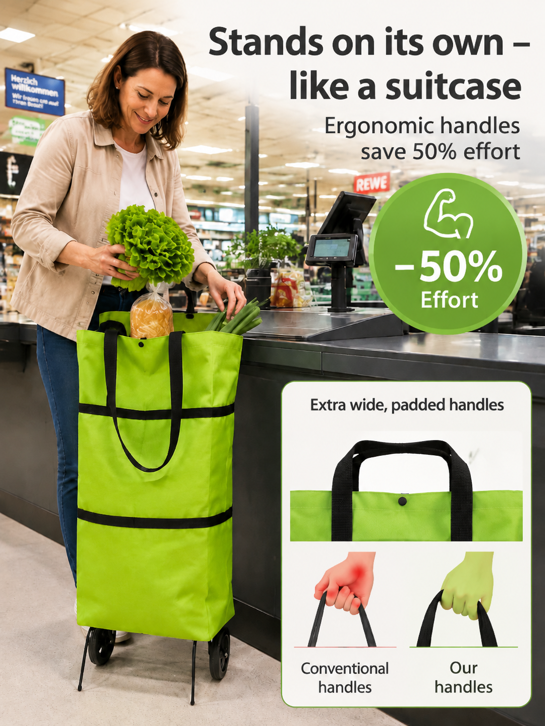 Lightweight Collapsible Wheeled Tote | No More Heavy Lifting, Built for Heavy Loads—Stock Up for the Whole Week!
