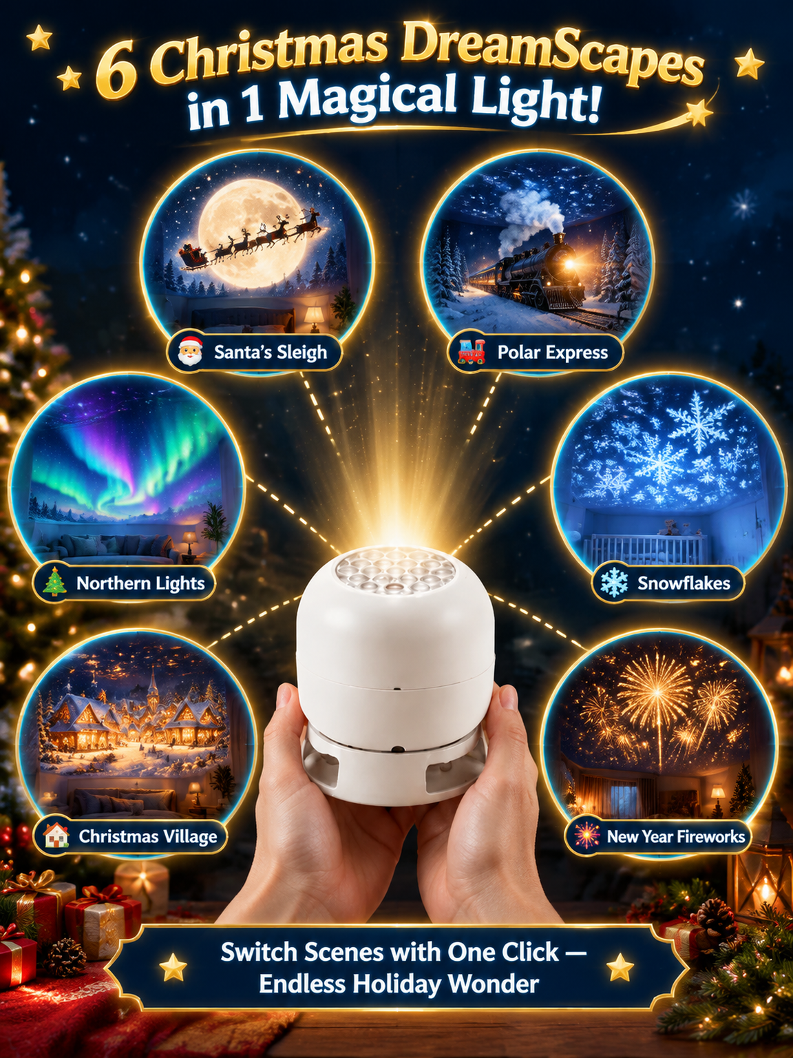 ElumiLand™ 4K 5D Hologram Globe: Step into a Magical Christmas or Deep-Sea World in 1s.