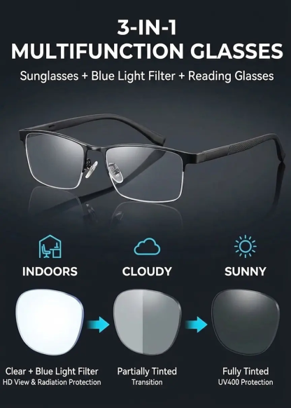 【Instant Transformation into a Stylish Man】Smart Zoom, Photochromic, Ultra-Light Glasses