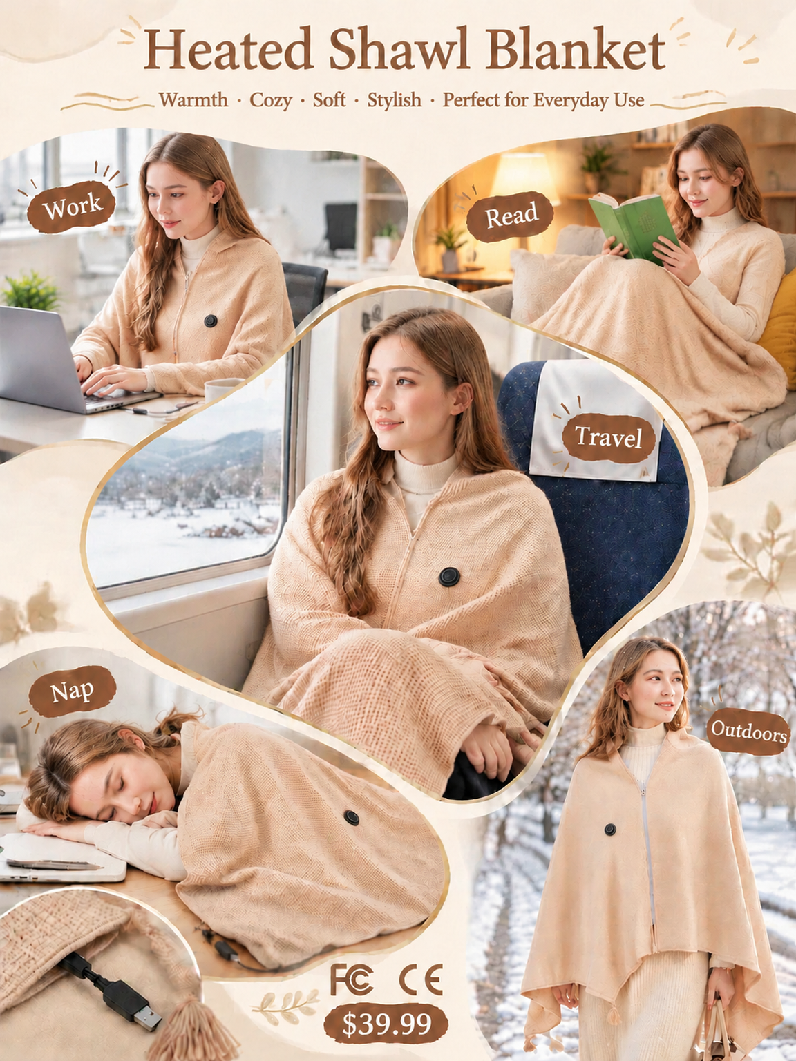 CozyKind™ Next-Gen 3-Sec Heated Graphene Cashmere Wrap | Your Wearable Heater, Perfect for Outdoors