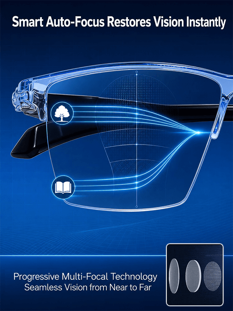 German Smart Auto-Focus Glasses: No prescription needed! Auto-adjusts reading power to your eyes for crystal clear vision near & far.