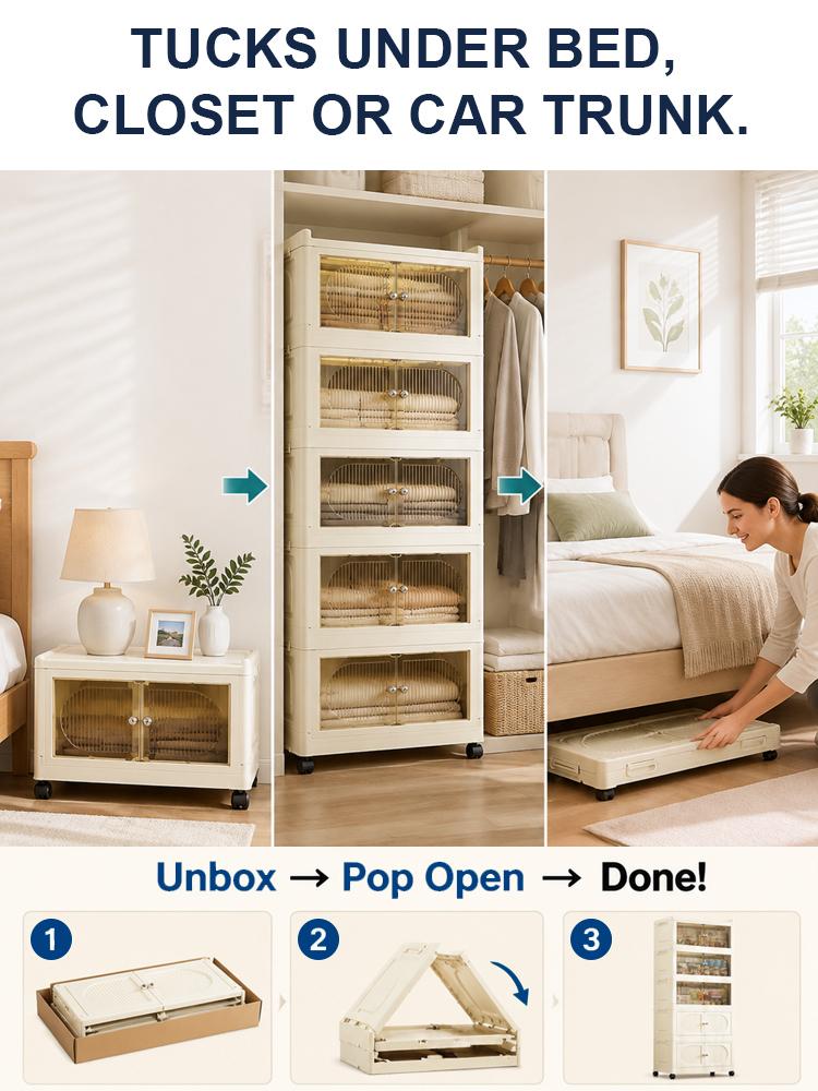 [Factory Direct] Upgraded Jumbo Folding Storage Cabinet | 3-Sec Setup · 80L Capacity · 500lbs Max Load