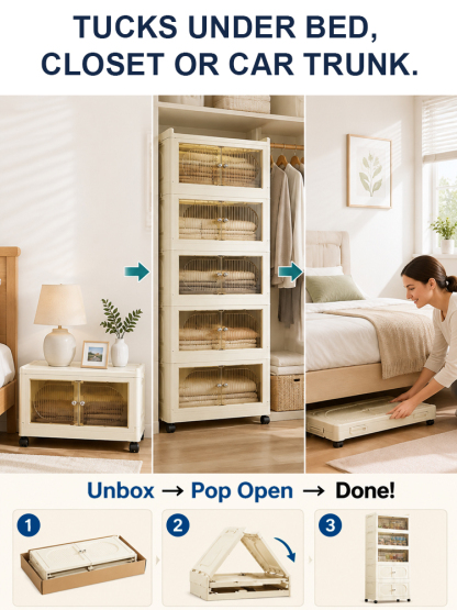 [Factory Direct] Upgraded Jumbo Folding Storage Cabinet | 3-Sec Setup · 80L Capacity · 500lbs Max Load
