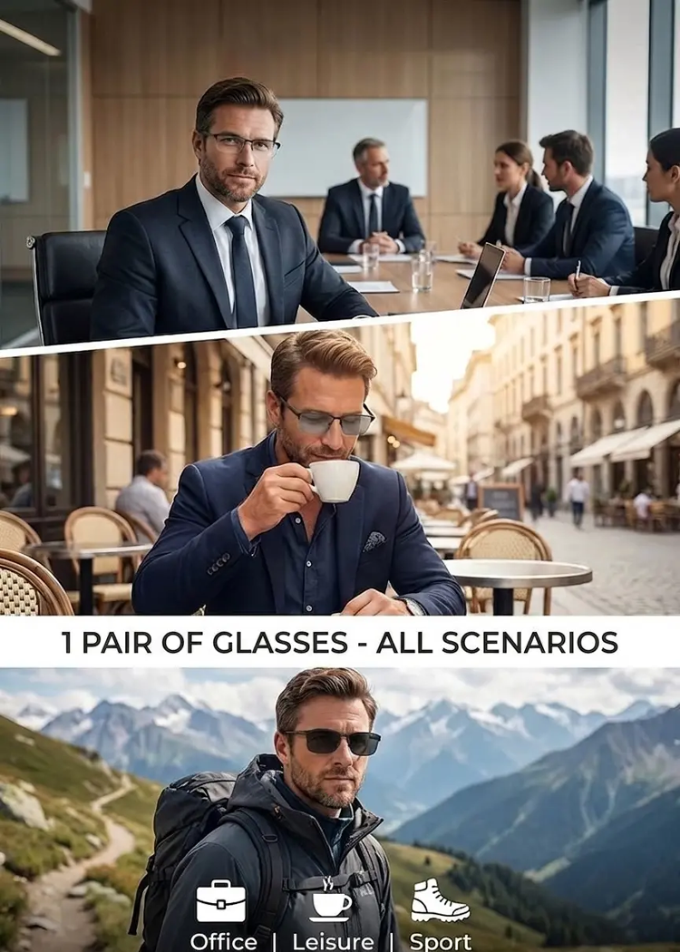 【Instant Transformation into a Stylish Man】Smart Zoom, Photochromic, Ultra-Light Glasses