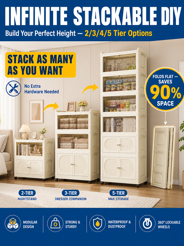 [Factory Direct] Upgraded Jumbo Folding Storage Cabinet | 3-Sec Setup · 80L Capacity · 500lbs Max Load