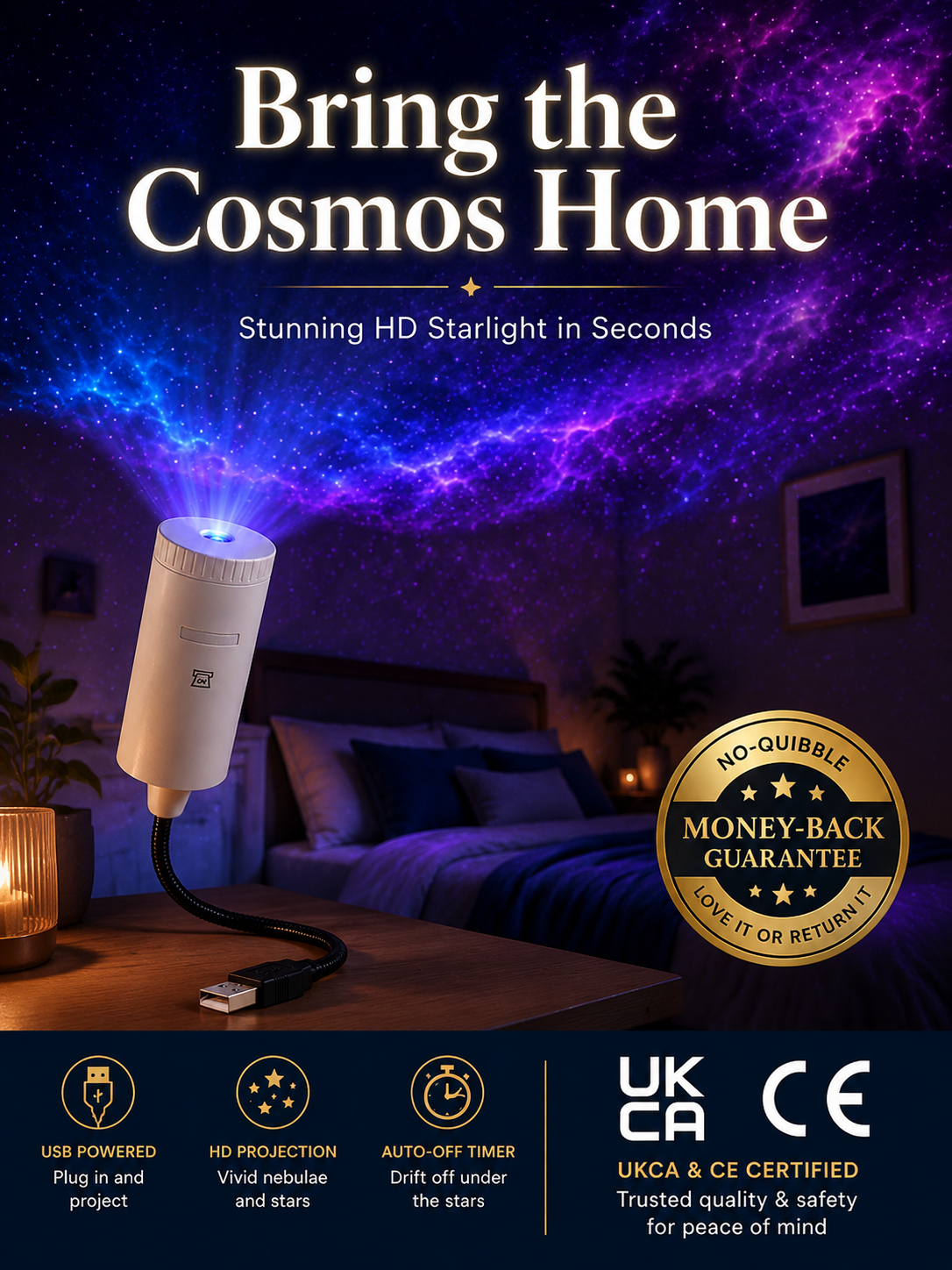 GALAXY™ Home & Car Star Projector | Exclusive Vegas Sphere Tech, Instant 360° Panoramic Galaxy