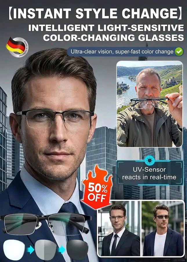【Instant Transformation into a Stylish Man】Smart Zoom, Photochromic, Ultra-Light Glasses