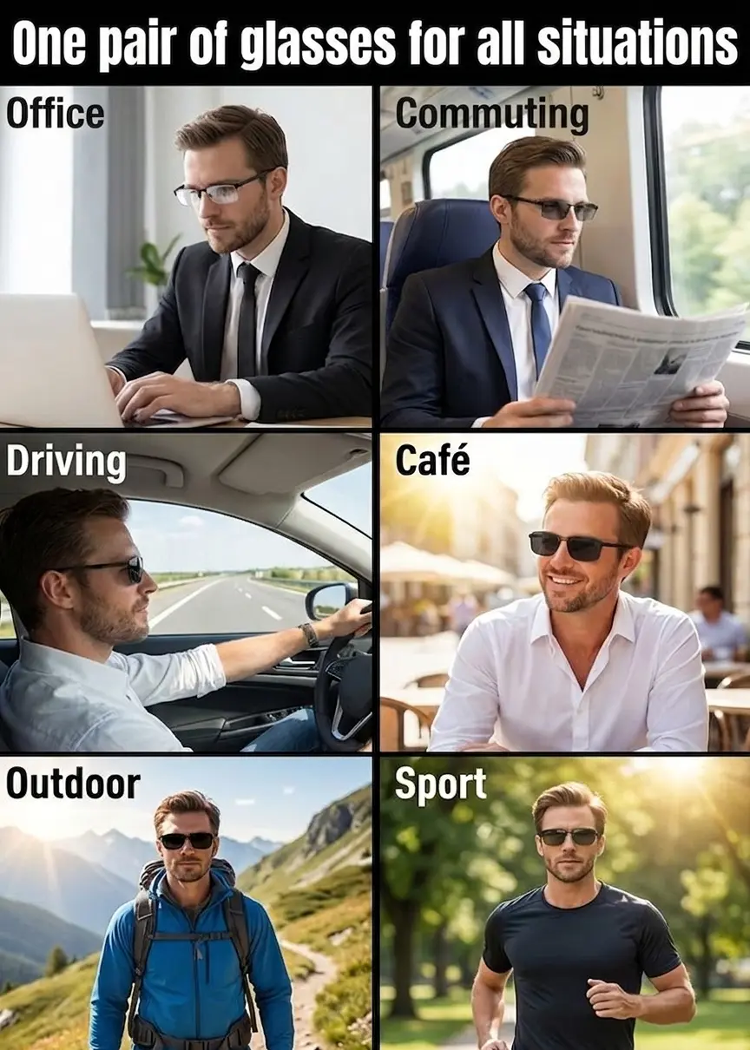 【Instant Transformation into a Stylish Man】Smart Zoom, Photochromic, Ultra-Light Glasses
