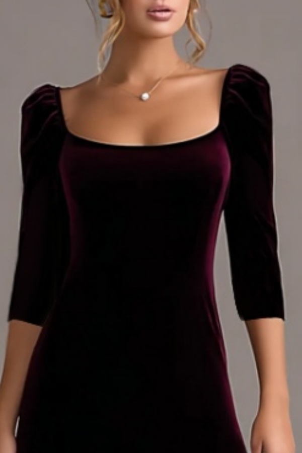 Formal Evening Dress Burgundy Square Neck Velvet Maxi Dress