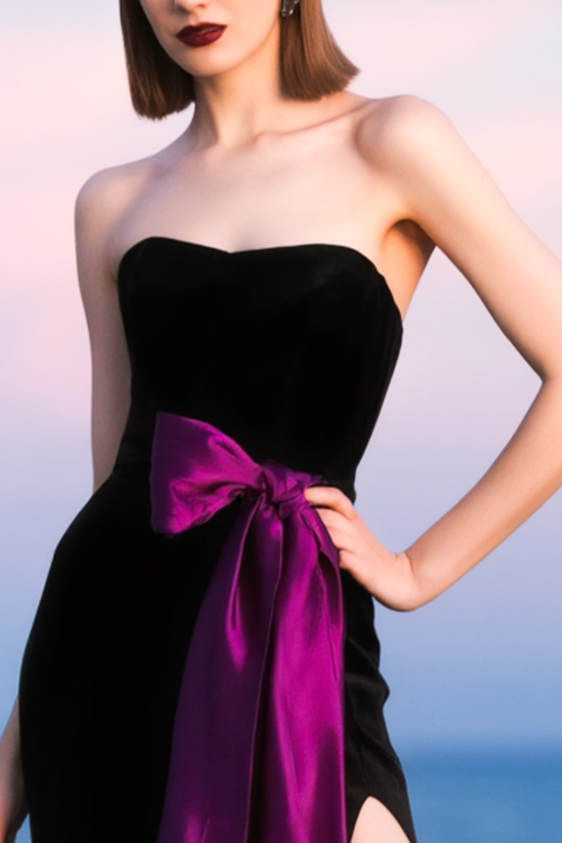 Evening Formal Dress​​ Black Bow Strapless Maxi Dress