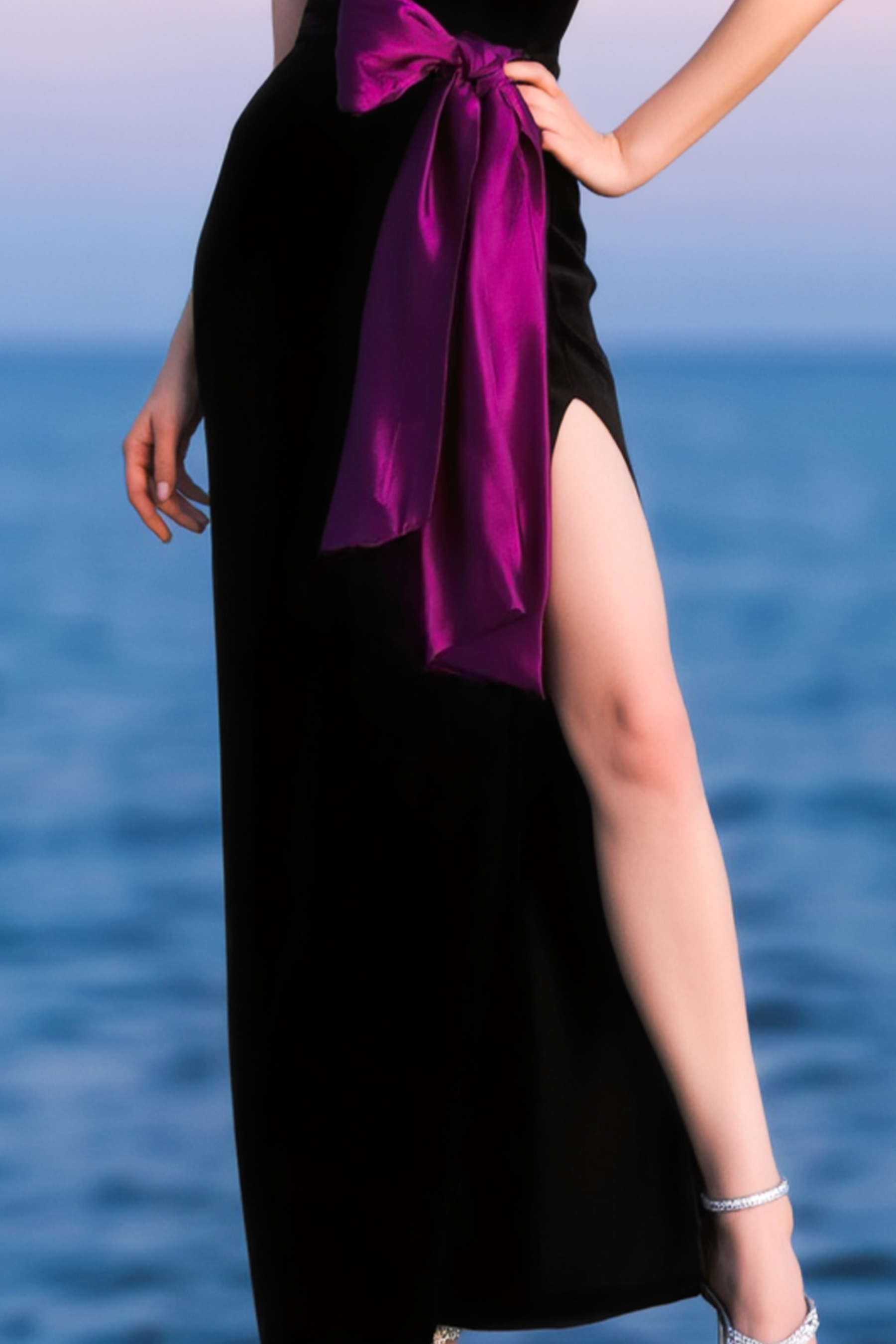 Evening Formal Dress​​ Black Bow Strapless Maxi Dress