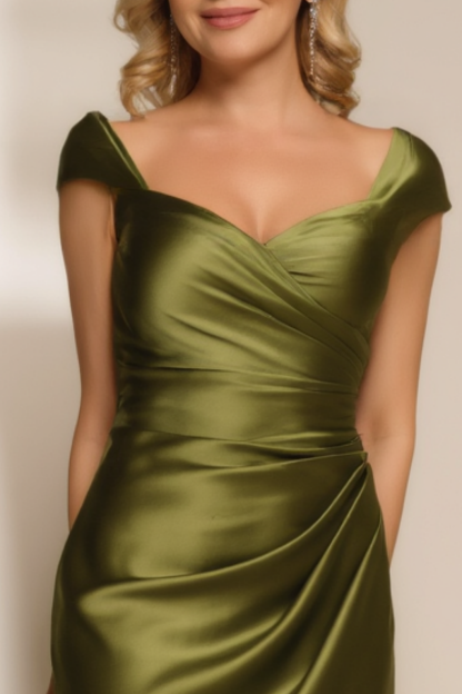 ​Cocktail Satin Dress​ Green V Neck Knee Dress