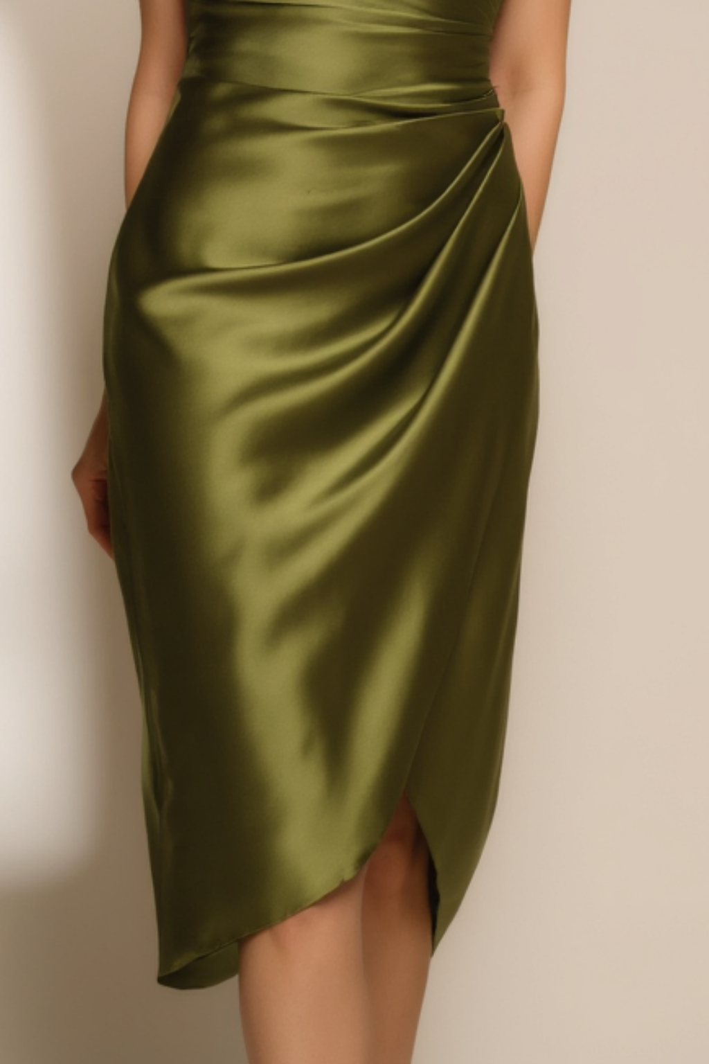 ​Cocktail Satin Dress​ Green V Neck Knee Dress