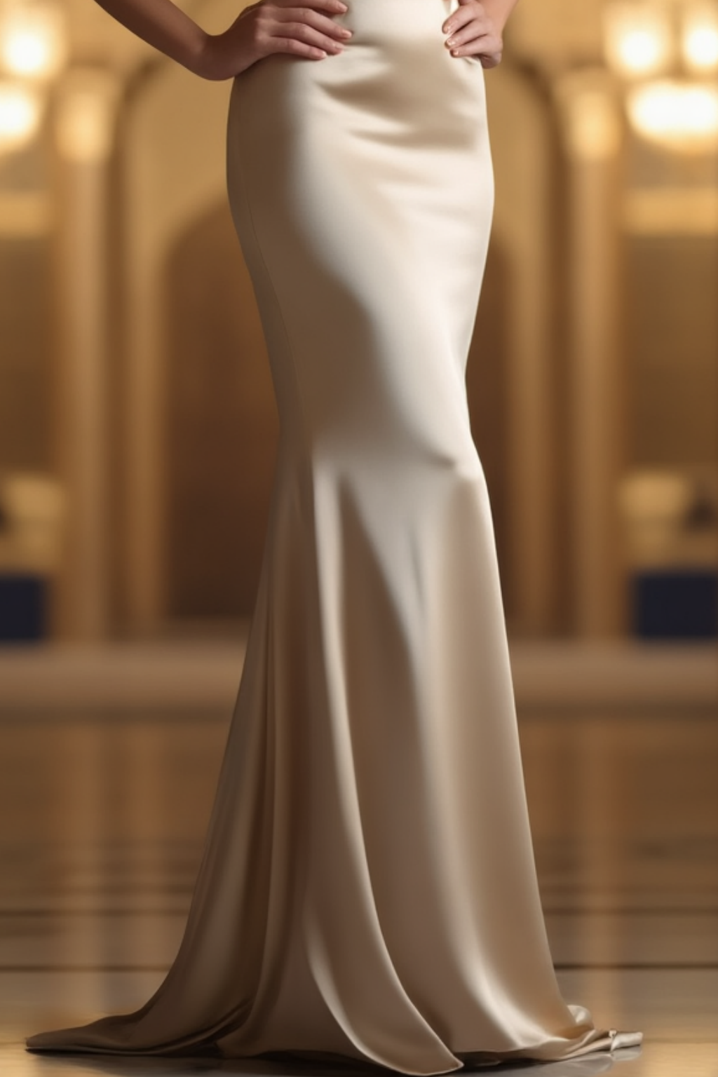 Evening Formal Satin Dress Golden Square Neck Floor-Length Dress