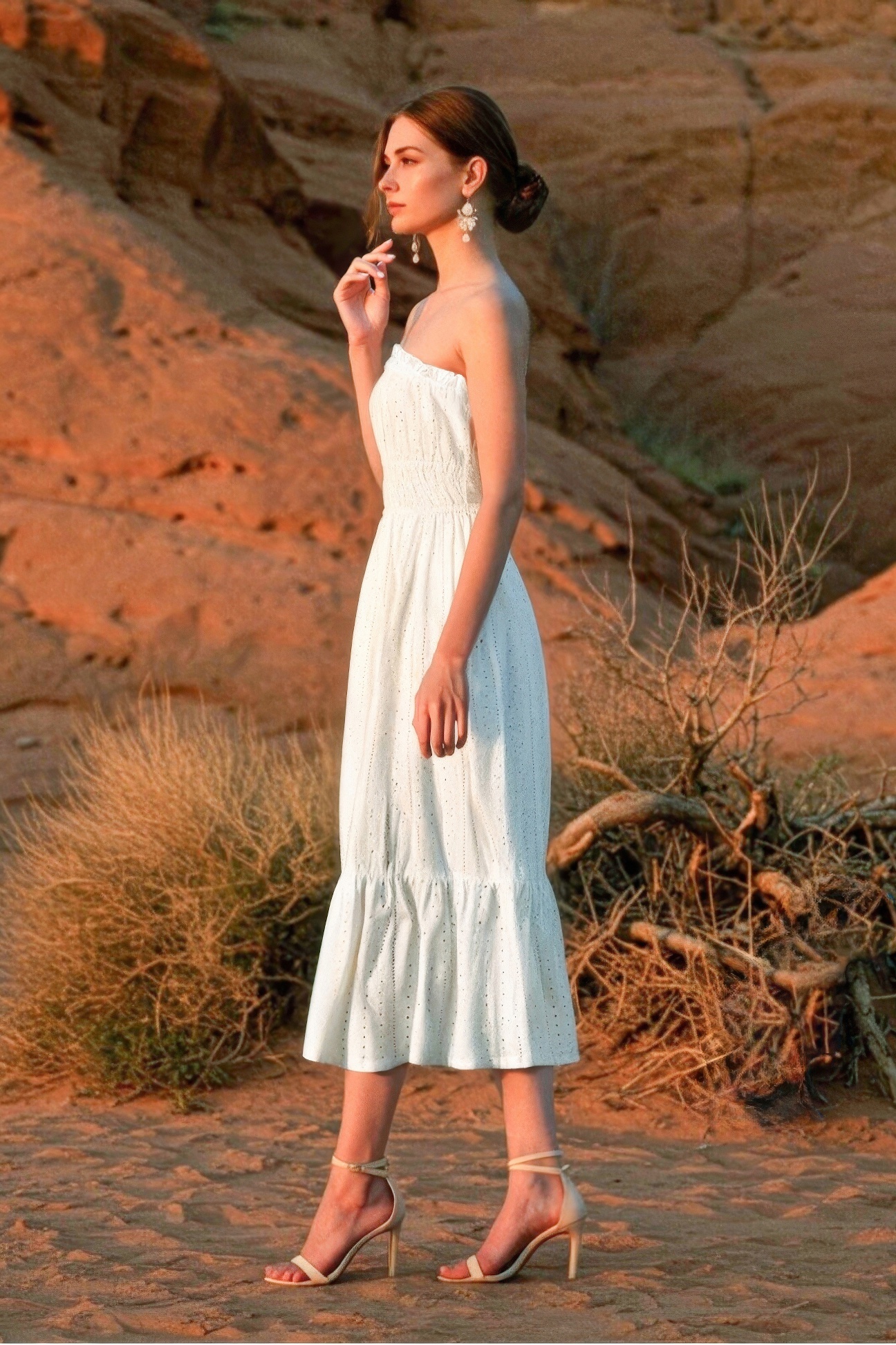 Bohemian Holiday Dress White Sleeveless Midi Dress