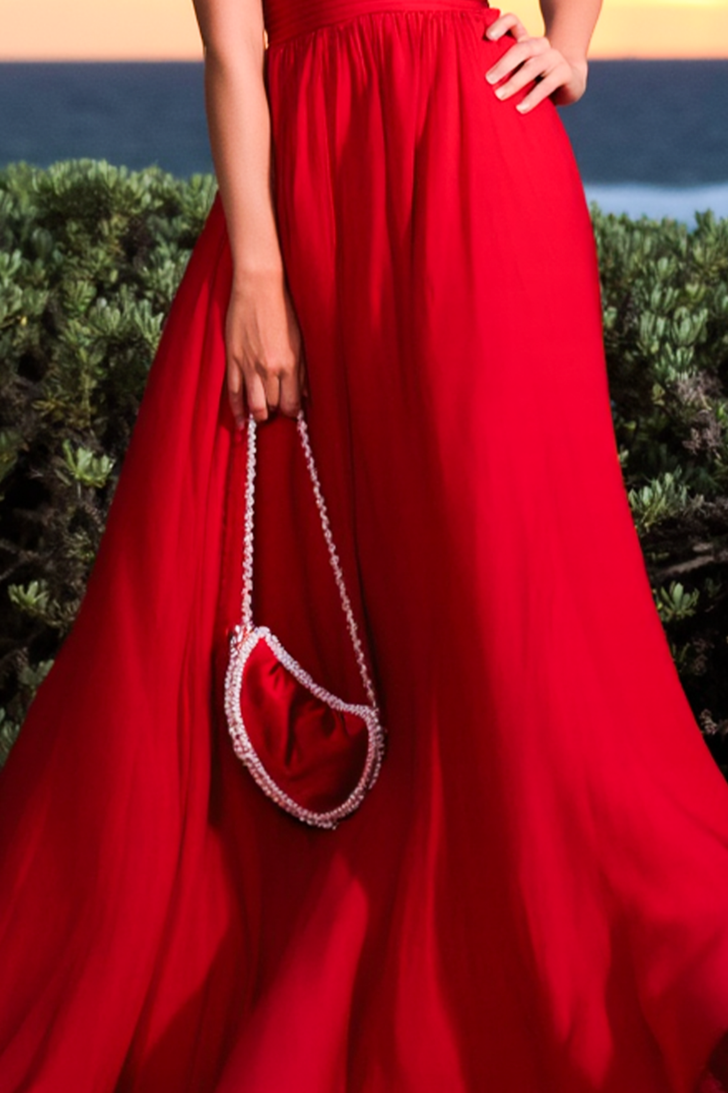 Evening Formal Dress Red Off Shoulder Floor-Length Dress