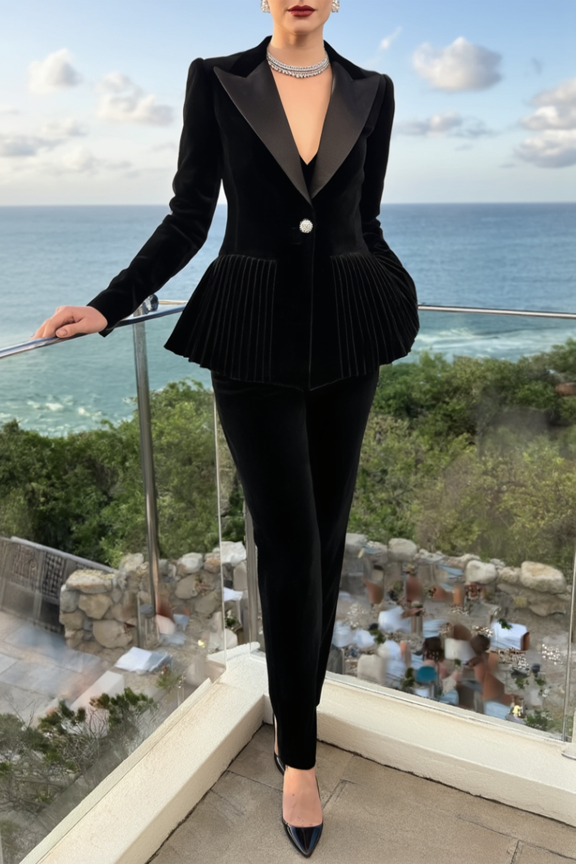 Blazer Suit Sets Black Lapel Formal Pants Set