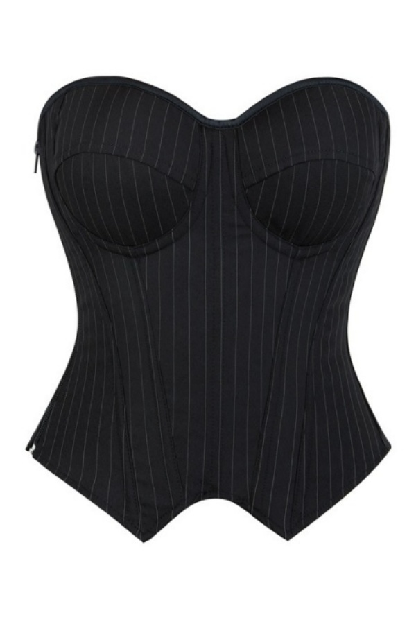Party Shapewear Black Stripe Corset Trim Boned 