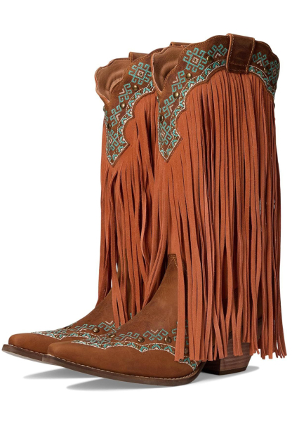 Women's Western Cowboy Boots Mid Calf Shoes with Tassels Decor