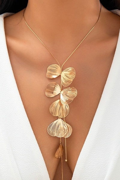 Vintage Ginkgo Leaf Tassel Clasp Necklace