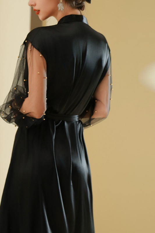 Bridesmaid Pajama Robe White V Neck Satin Mesh Robes Gown