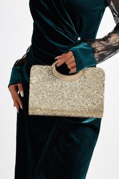 Dressy Sequin Clutch Evening Bag with Round Top Handle