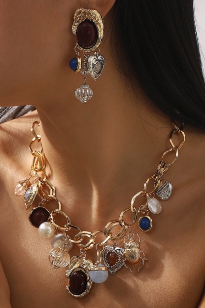 Vintage Imitation Pearl Geometry Earrings Jewelry Necklaces