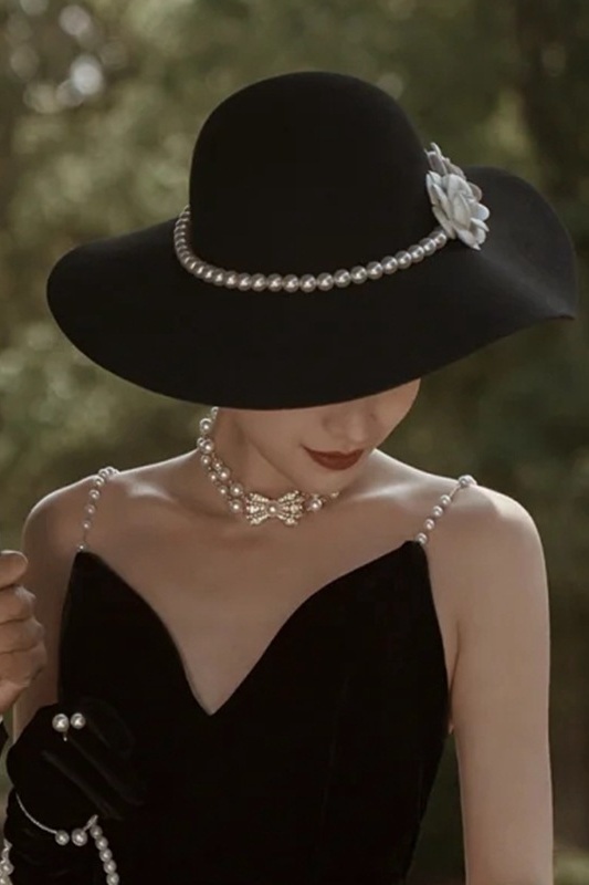 Audrey Hepburn Hat Bridal Wedding Sun Hat with Imitation Pearl flower