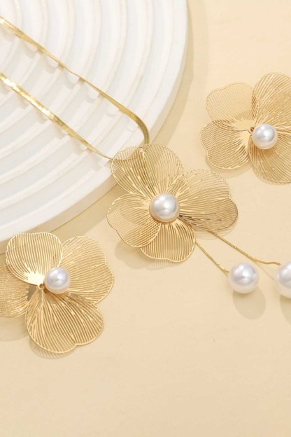 Golden Bridal Wedding Jewelry Set for Women Necklace Earrings Sets