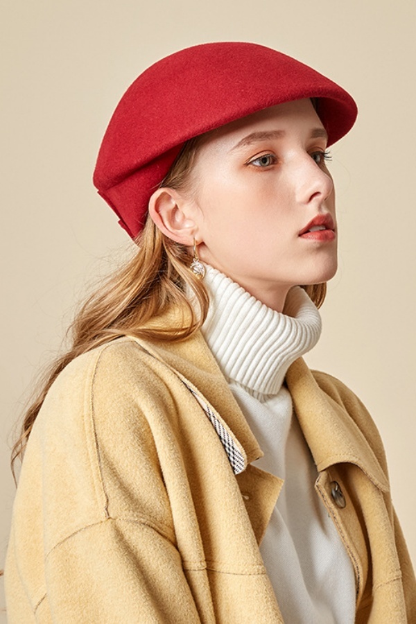 Classic Wool Beret 3D Floral Hats for Women 