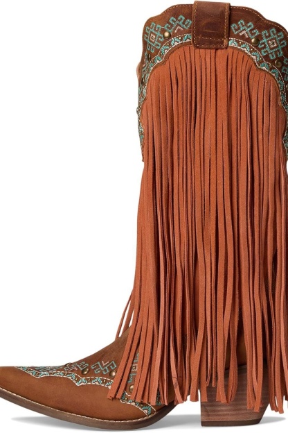 Women's Western Cowboy Boots Mid Calf Shoes with Tassels Decor