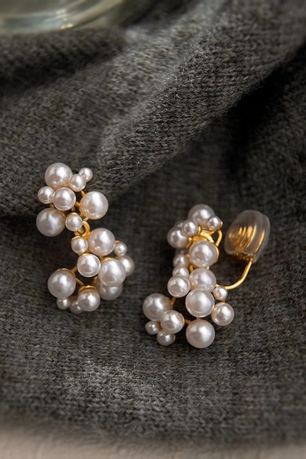 Clip-On Imitation Pearl  Bridal Earrings Non-Pierced Earrings for Wedding