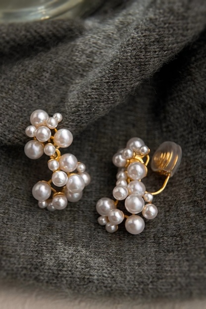 Clip-On Imitation Pearl  Bridal Earrings Non-Pierced Earrings for Wedding