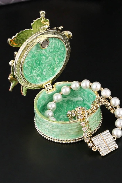 Mini Trinket Box Hinged Butterly Gift Jewelry Box Enameled Jewelry Holder with Rhinestones