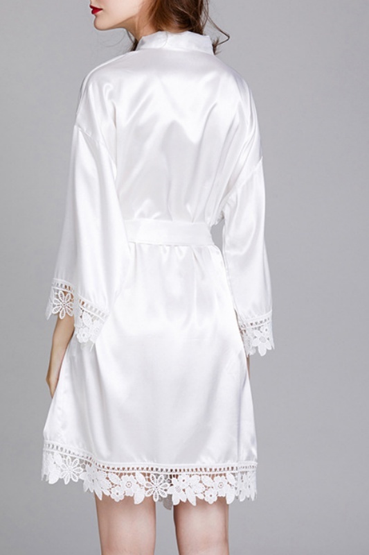 Bridesmaid Pajama Robe Pink V Neck Satin Lace Robes Gown