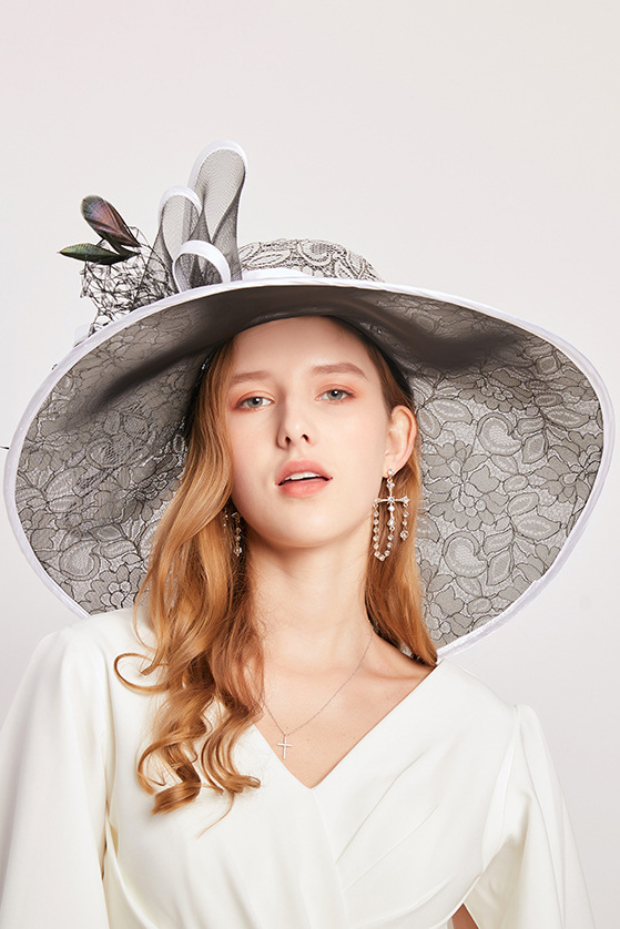 Women's Organza Lace Church Derby Hat Bridal Bow Tea Party