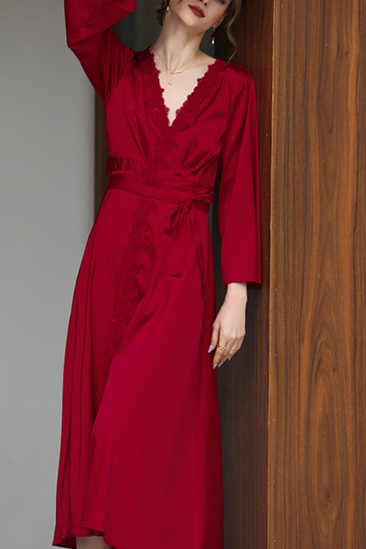 Bridal Pajama Robe White V Neck Lace Robes Gown