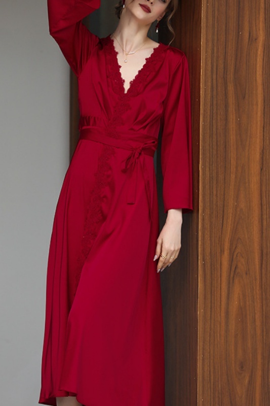 Bridal Pajama Robe White V Neck Lace Robes Gown