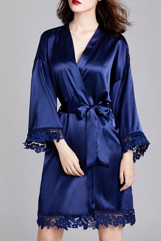 Bridesmaid Pajama Robe Pink V Neck Satin Lace Robes Gown