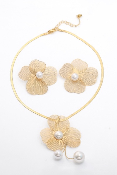 Gold Bridal Wedding Jewelry Set for Women Necklace Earrings Sets